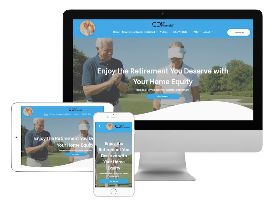 Website on devices: retirees on golf course; 