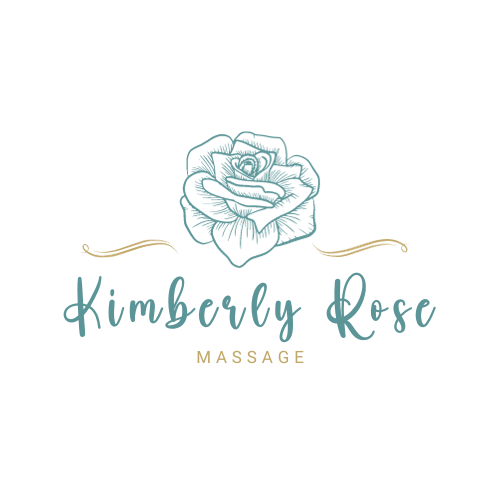 A logo for kimberly rose massage with a rose on a white background.