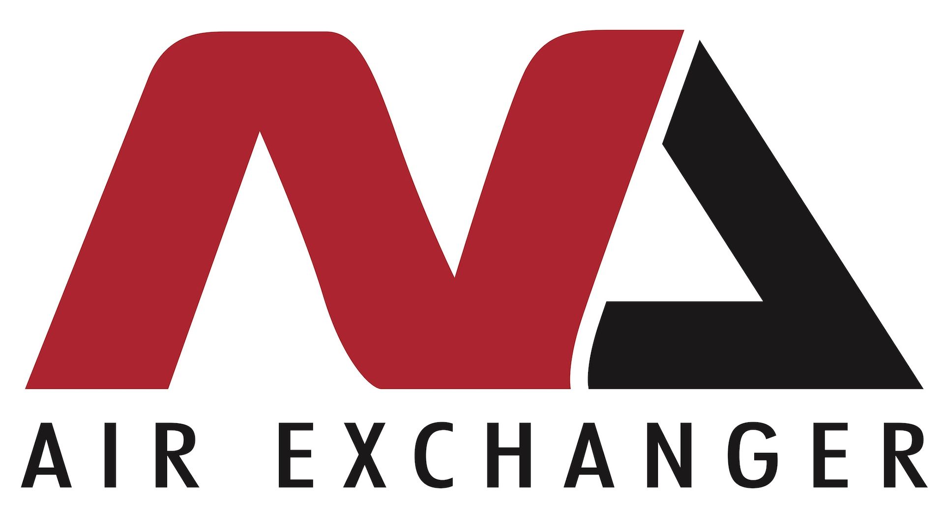 A red and black logo for a company called air exchanger