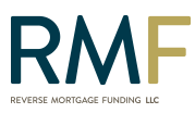 The logo for reverse mortgage funding llc is blue and gold.