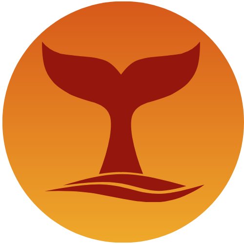 An orange circle with a whale tail in it