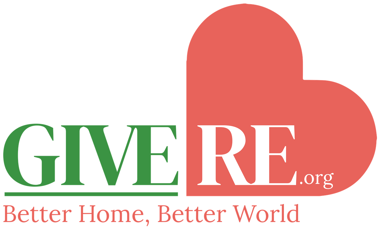 A logo for a charity called give re with a heart in the middle.