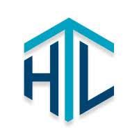 A blue and white logo with the letter h and l on a white background.