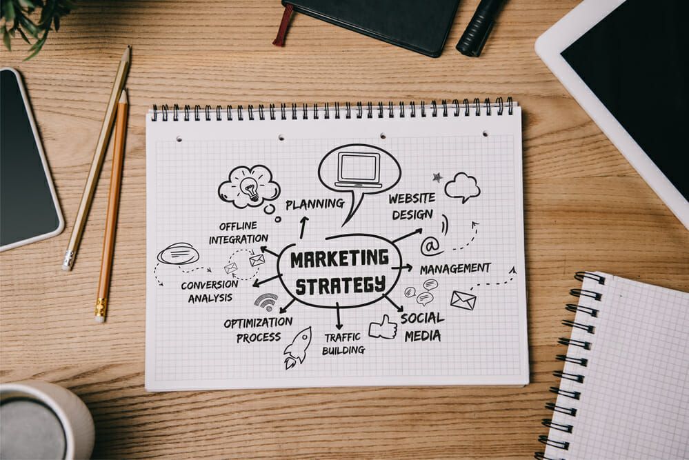 marketing strategy illustration on desk marketing strategy sketch on desk