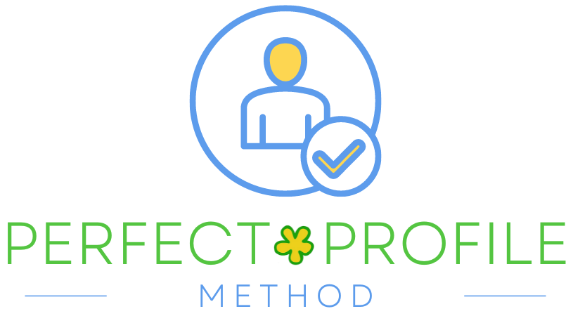 A logo for perfect profile method with a person and a check mark.