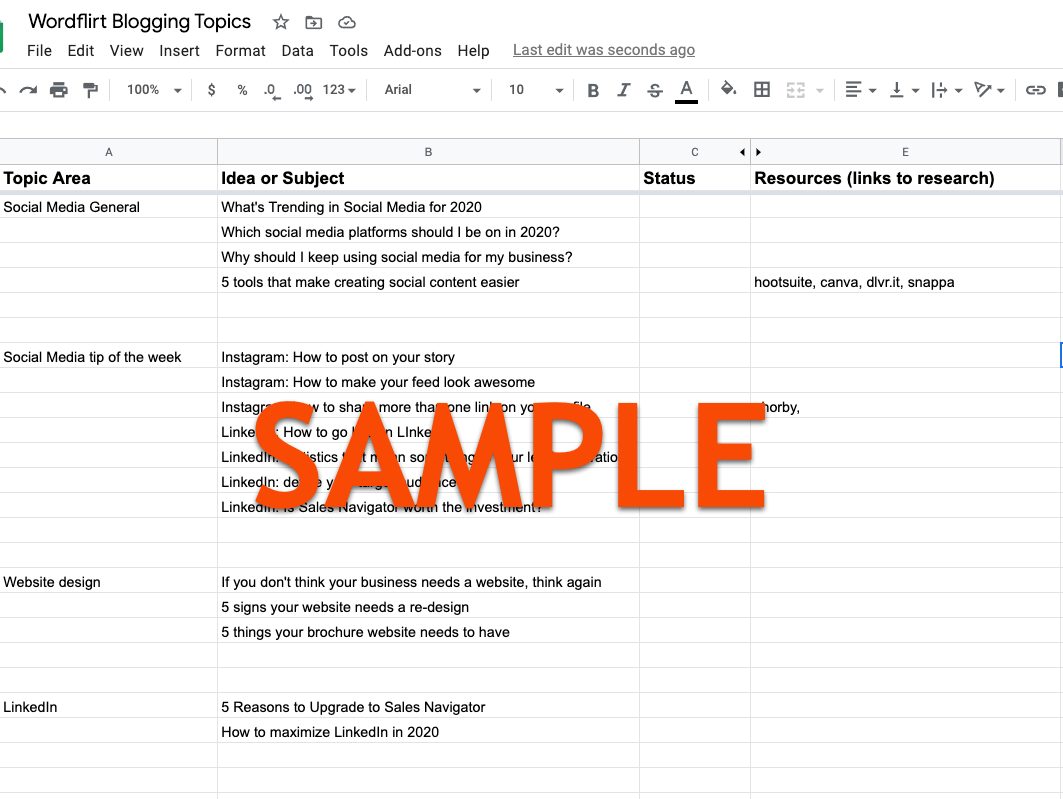 sample google sheet sample google sheet we use for our topic ideas