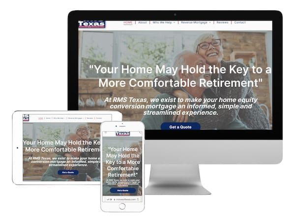A computer , tablet , and cell phone are displaying a website for texas mortgage.