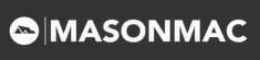 A black and white logo for masonmac on a black background