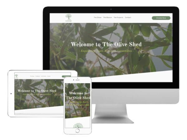 mockup of Olive shed website on laptop, tablet and phone