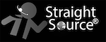 A black and white logo for straight source with a stick figure talking on a phone.