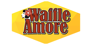 A yellow sign that says waffle amore on it