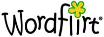 A logo for wordflirt with a yellow flower