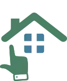 A hand is pointing at a house with a thumbs up.