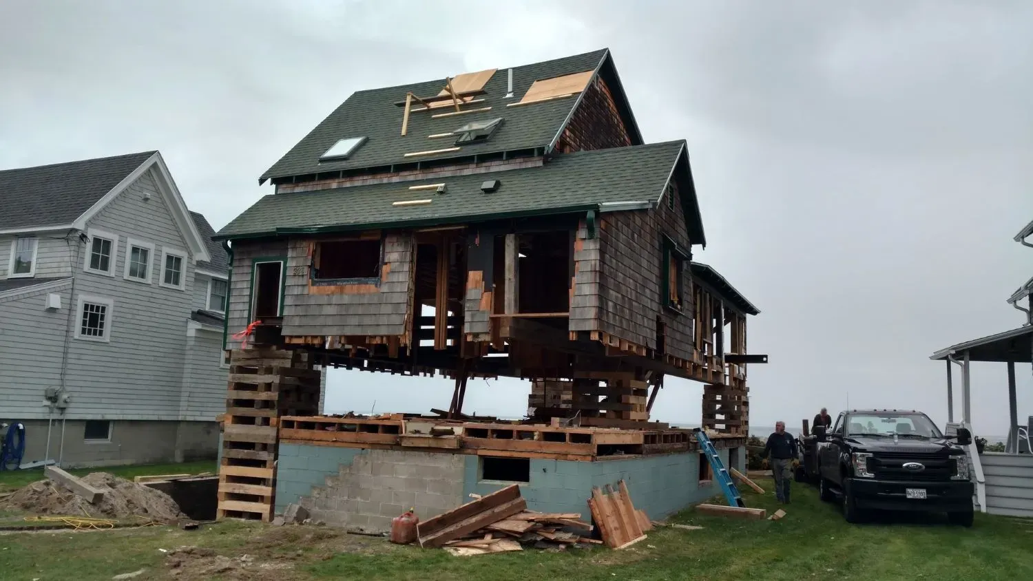 A house is being moved to a new location.