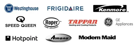 Brand Logos of Westinghouse, Frigidaire, Speed Queen, Roper, Tappan, GE Appliances, Hotpoint, Amana, Modern Maid Brand Logos of Westinghouse, Frigidaire, Speed Queen, Roper, Tappan, GE Appliances, Hotpoint, Amana, Modern Maid