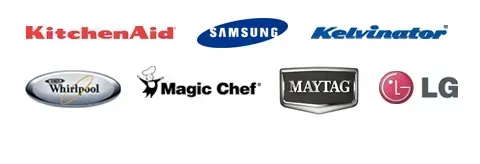 Brand logos of KitchenAid, Samsung, Kelvinator, Whirlpool, Magic Chef, Maytag, LG Brand logos of KitchenAid, Samsung, Kelvinator, Whirlpool, Magic Chef, Maytag, LG
