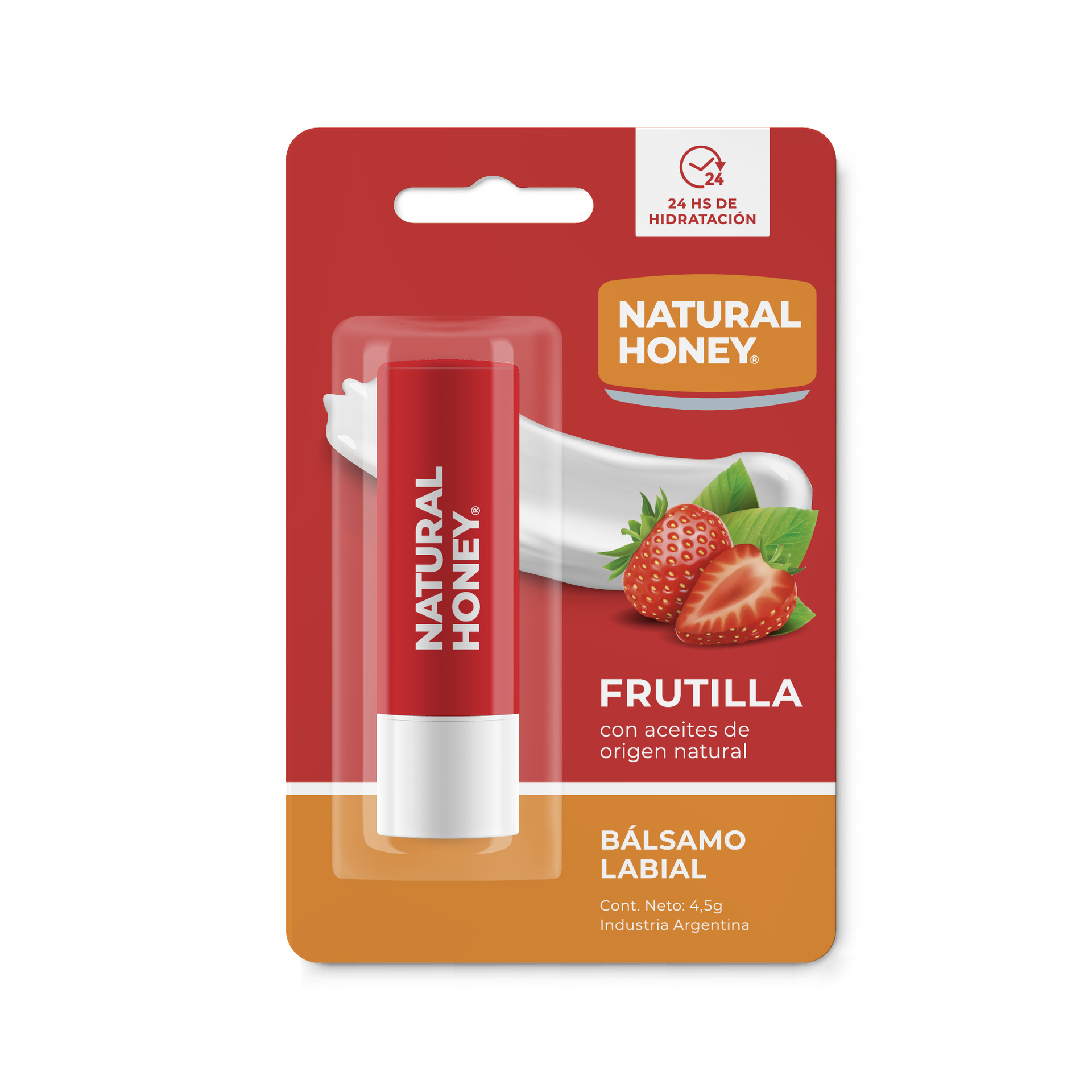 Un paquete de bálsamo labial de frutos rojos y miel natural.