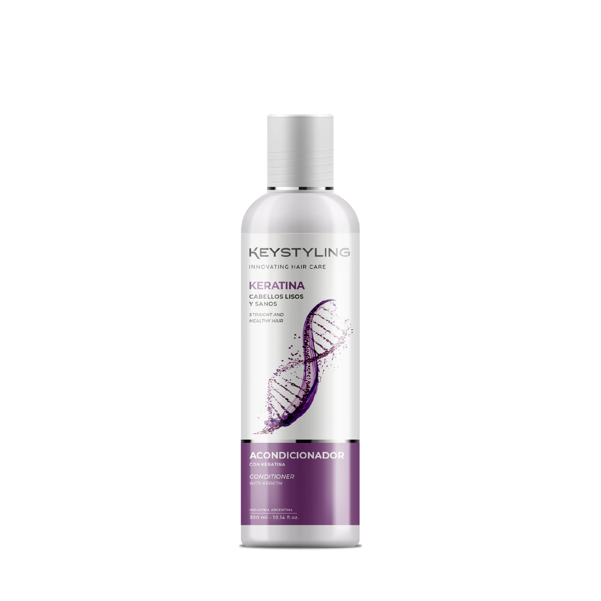 Una botella de acondicionador de aguacate Keystyling sobre un fondo blanco.