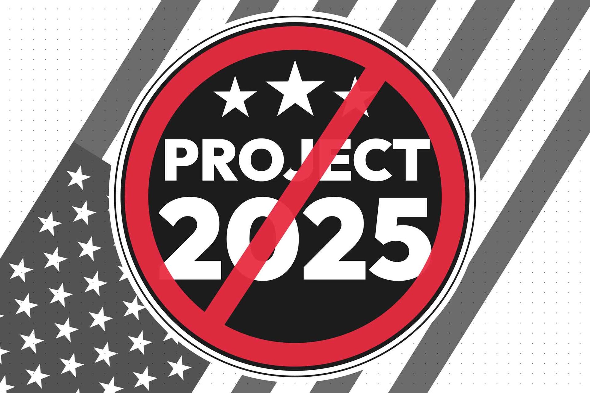 A sign that says project 2025 with an American flag in the background