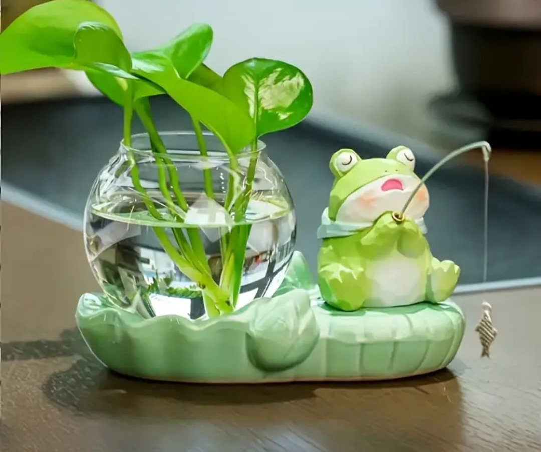 Cute Ceramic Frog Hydroponic Flower Pot