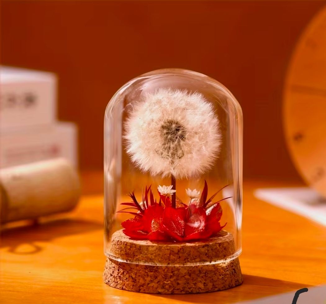 Eternal Dandelion in Glass Dome, RED