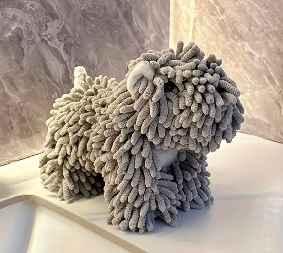 A Hand Towel Designed Like a Puppy, GREY