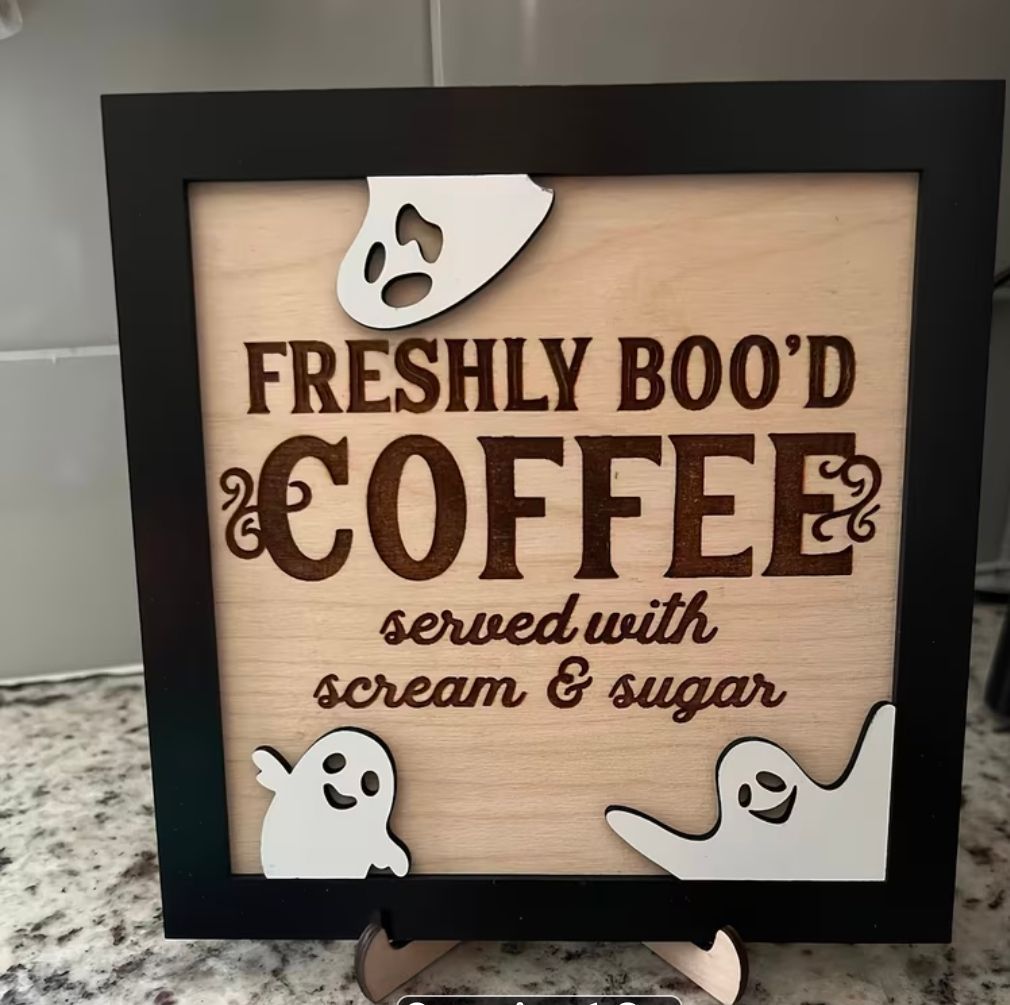 Double-Layered Wooden Coffee Sign
