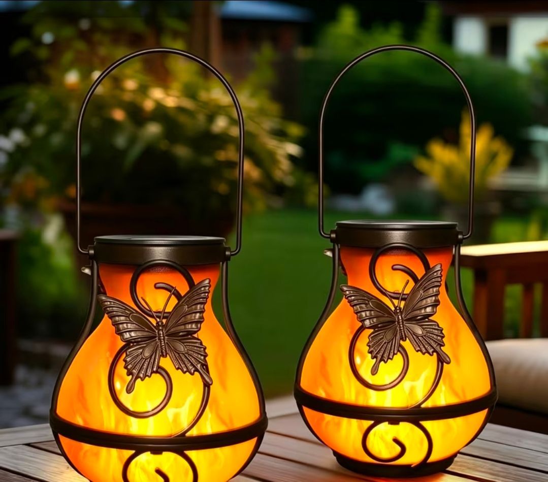 2pcs Solar Lanterns Outdoor Butterfly