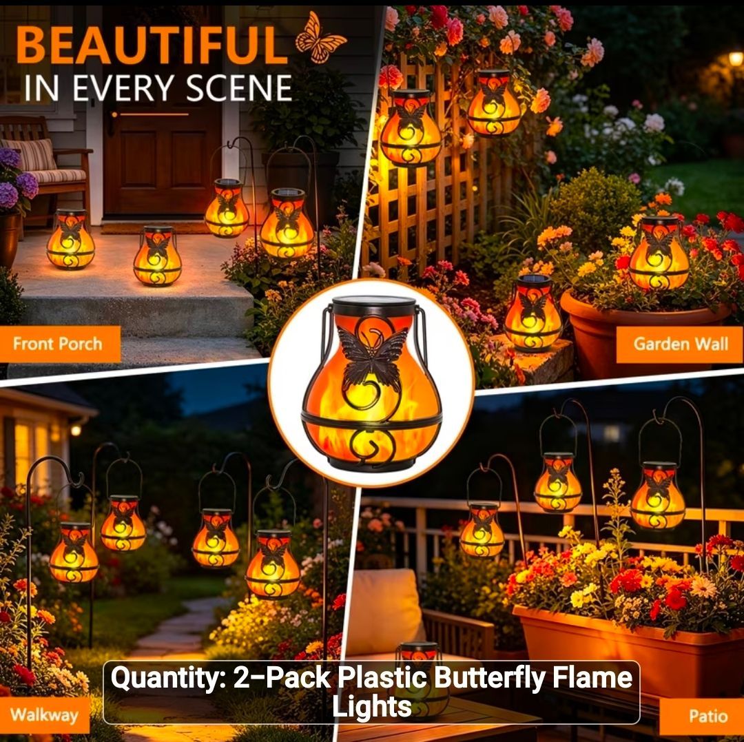 2pcs Solar Lanterns Outdoor Butterfly