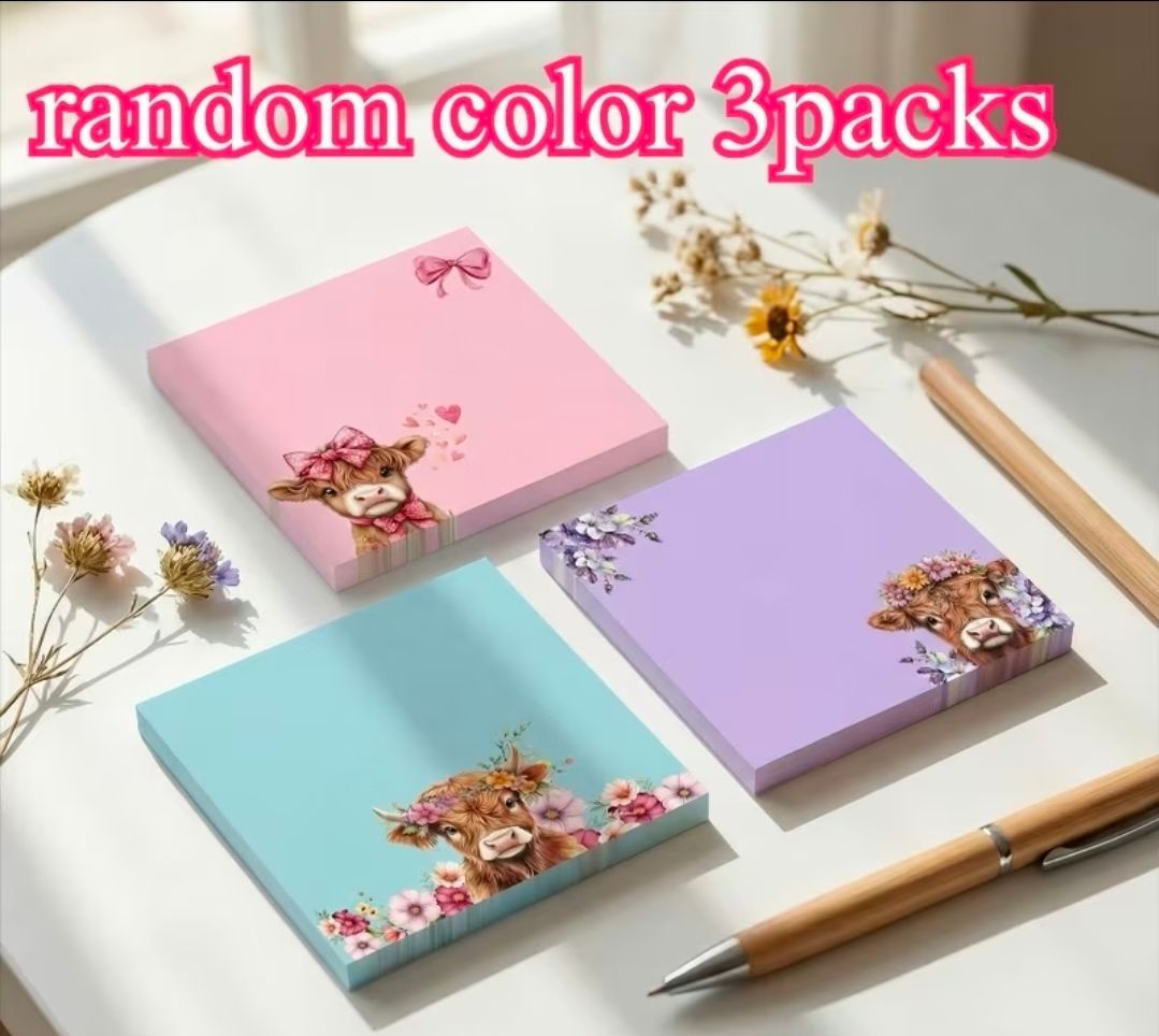 3-Pack Highland Cow Sticky Notes Set