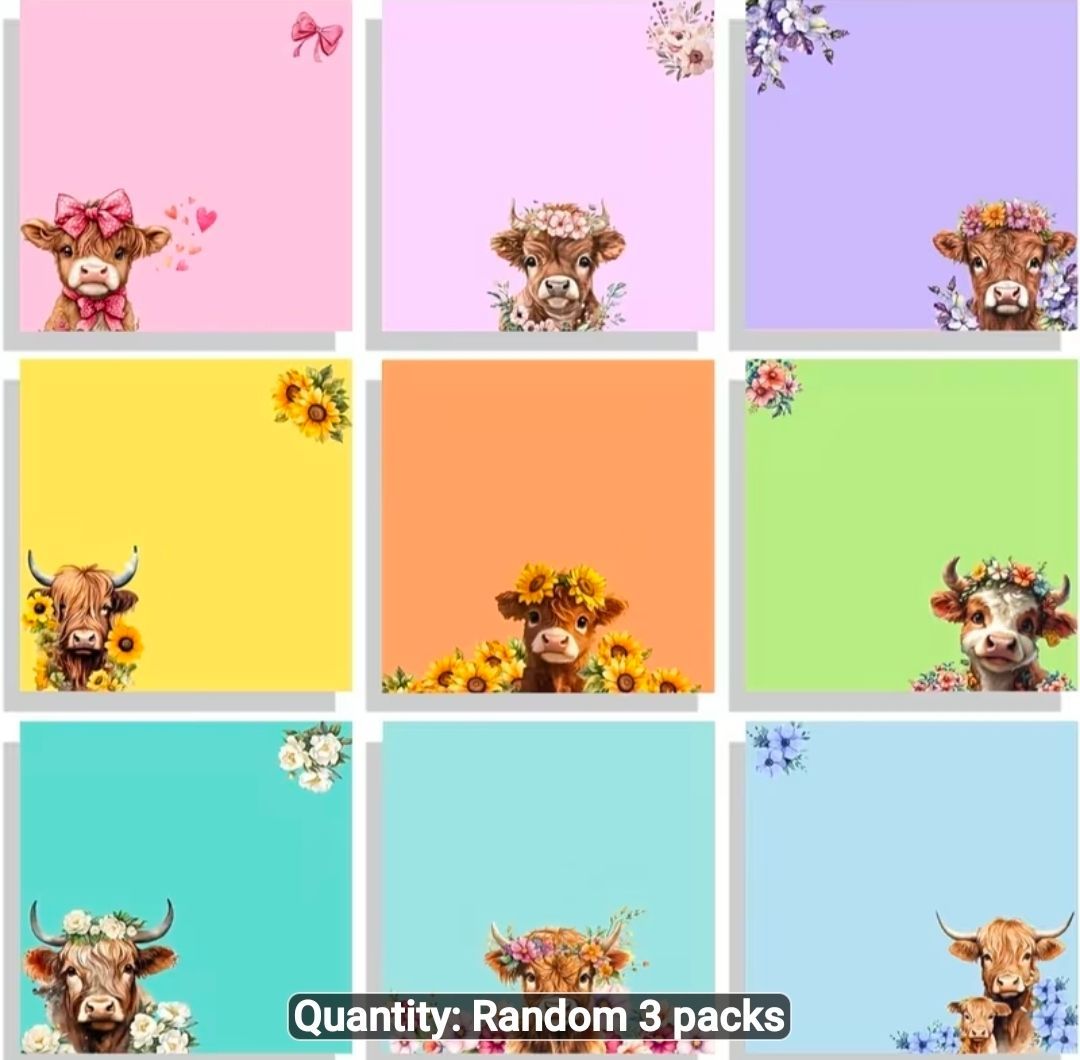 3-Pack Highland Cow Sticky Notes Set