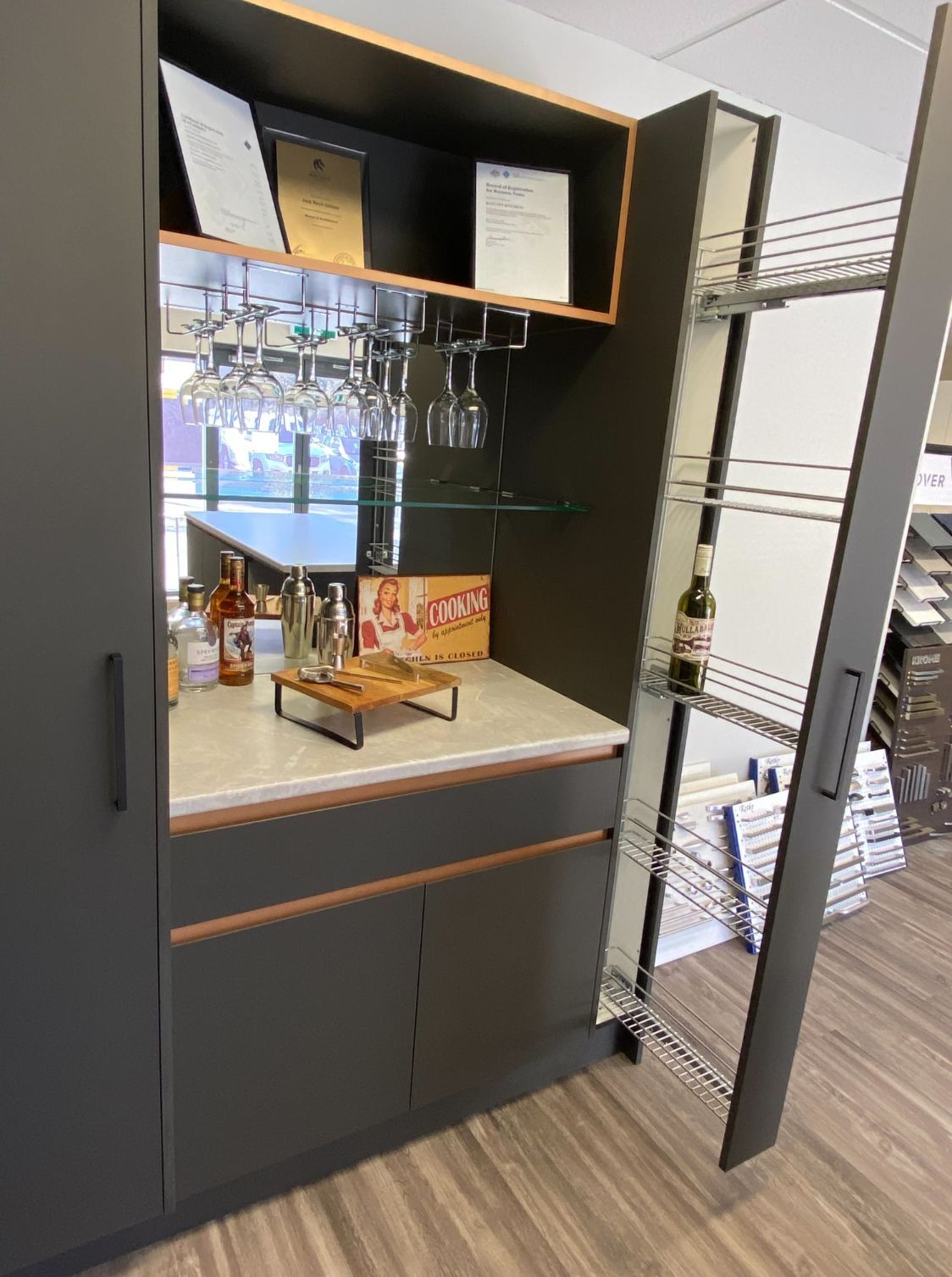 New Cabinet With Bottle Storage — Cabinet Makers in Charmhaven, NSW