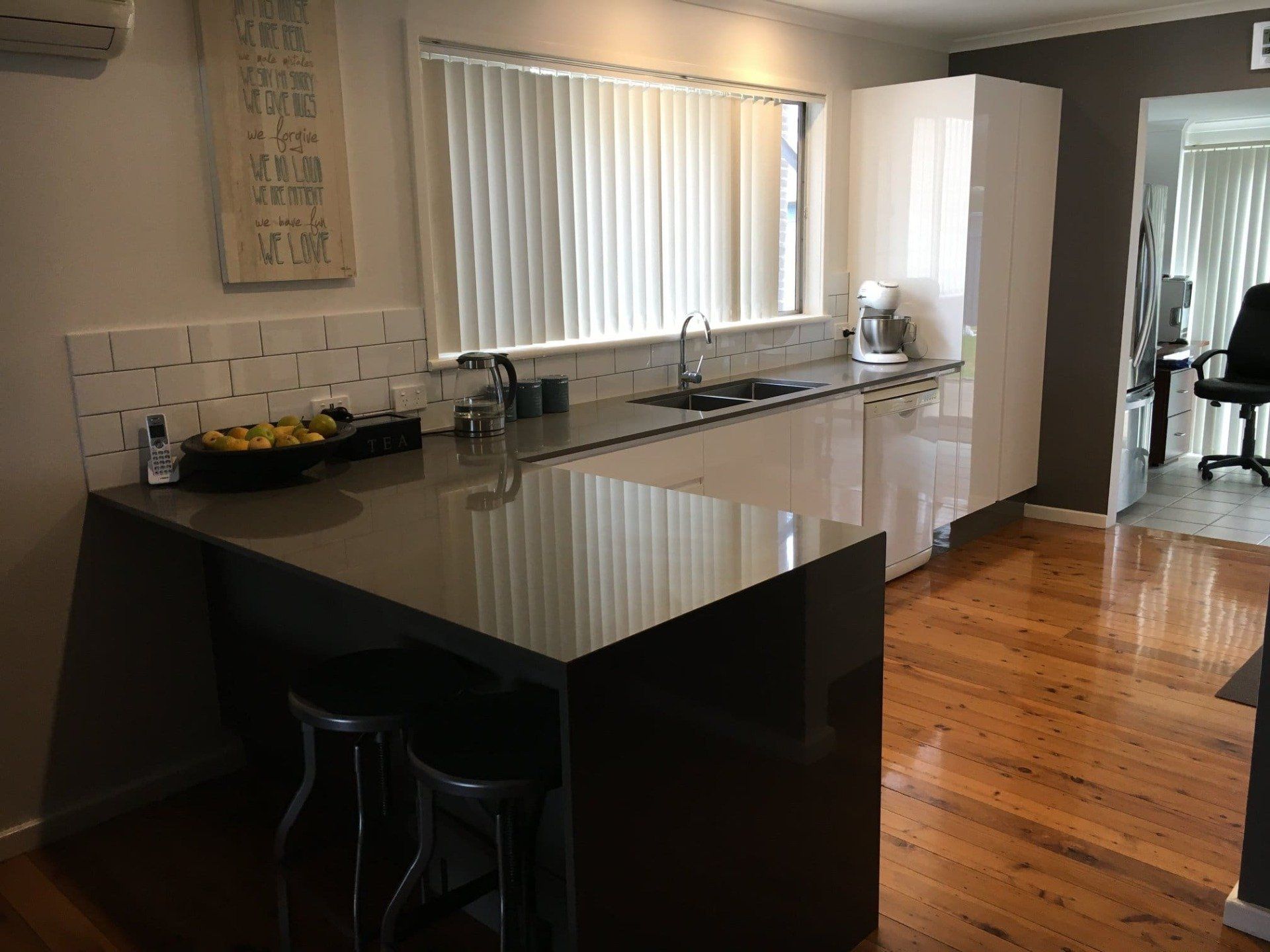 New Kitchen With Black Benchtops — Kitchen Designs in Gosford, NSW