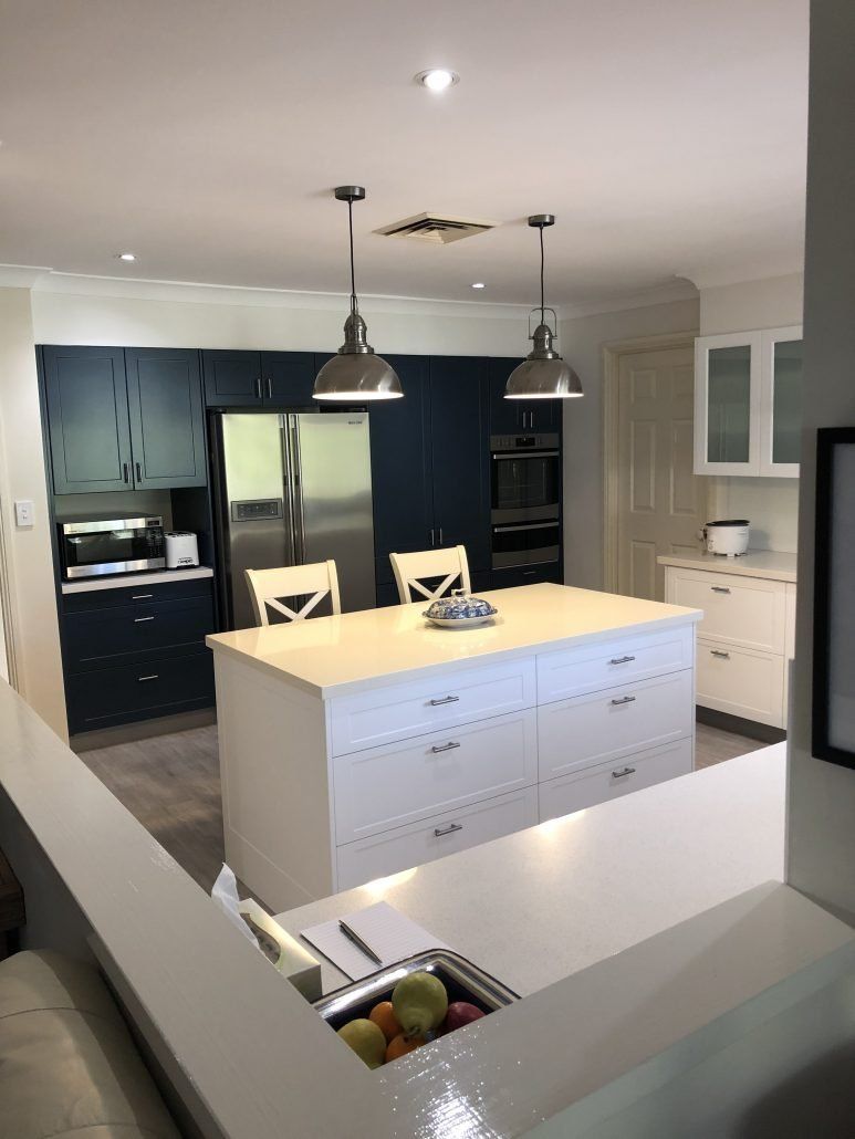 New Kitchen With Island And Pendant Lights — Kitchen Designer in Kotara, NSW