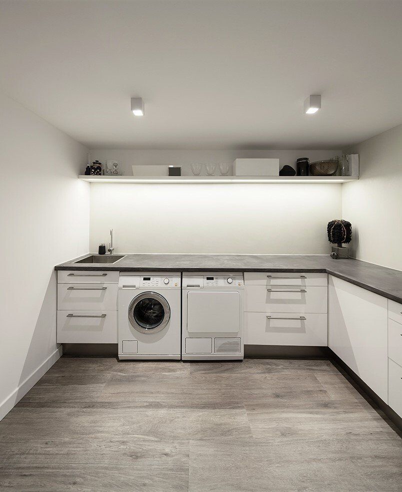 Modern Laundry Room With Grey Countertop — Laundry Renovations in Charmhaven, NSW
