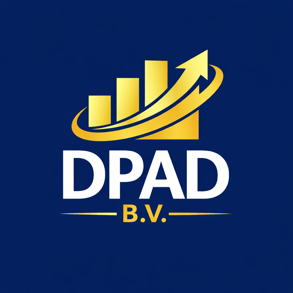 ADMINISTRATIEKANTOOR DPAD BV Vlinder met gele en blauwe vleugels, een zwart lichaam en zwarte voelsprieten.