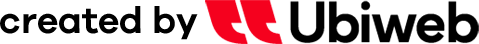 A logo that says created by ubiweb with a red pin