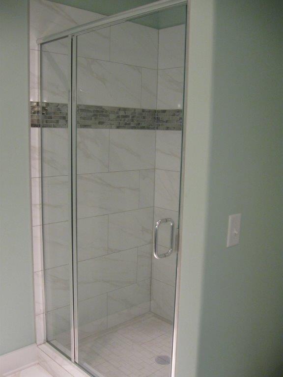 Tiled Shower Bathrooms — Tiled Shower Bathroom Glass Doors in Opelika, AL
