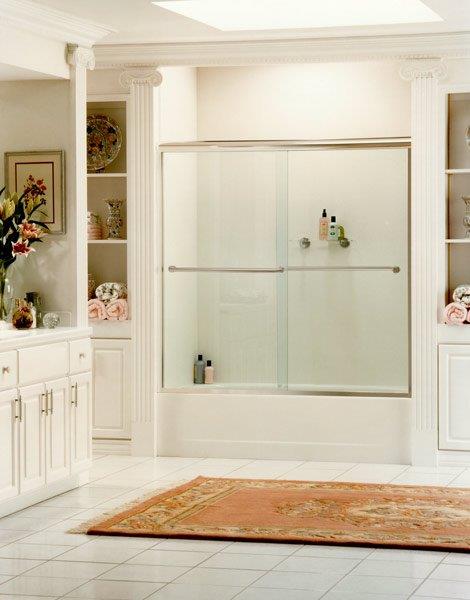 Luxurious Bathroom — Feminine Styled Bathroom with Glass Doors in Opelika, AL