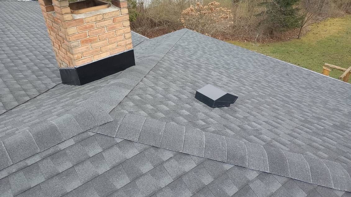 Close-up of newly installed shingles on a residential roof