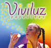 Logotipo para Vivluz payasitas, que presenta un texto escrito a mano en color violeta sobre una mancha verde con estrellas.