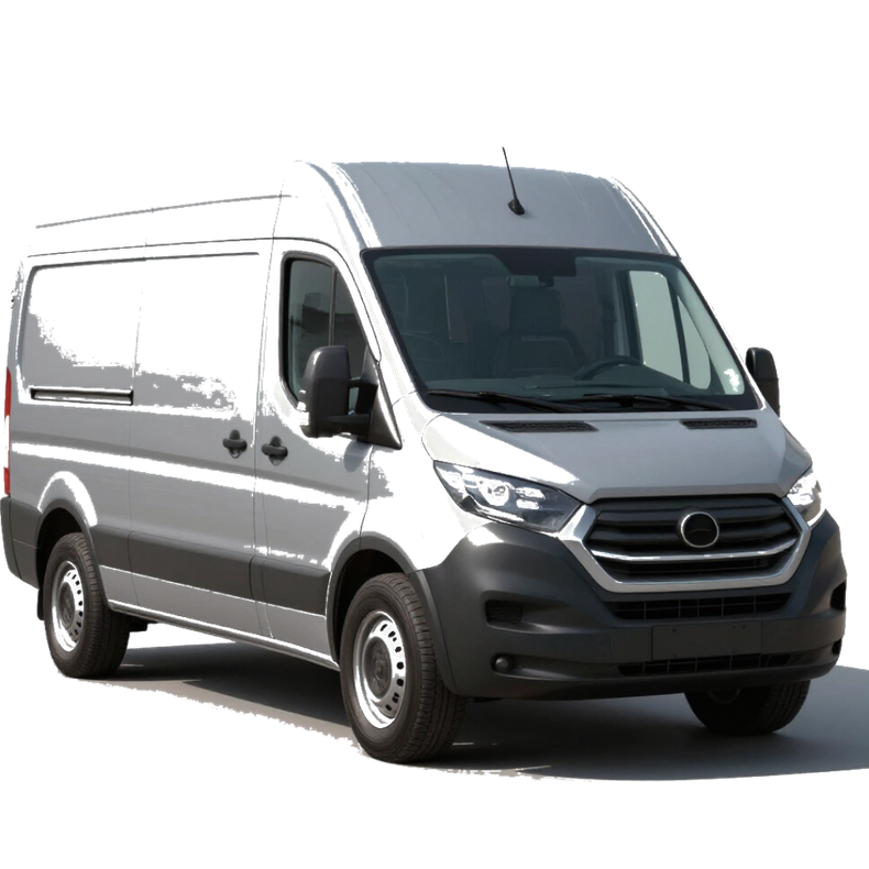 Silver cargo van on a white background, shown from the front-left side.