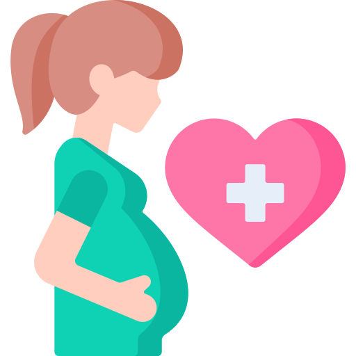 uma mulher grávida está segurando um coração rosa com uma cruz branca