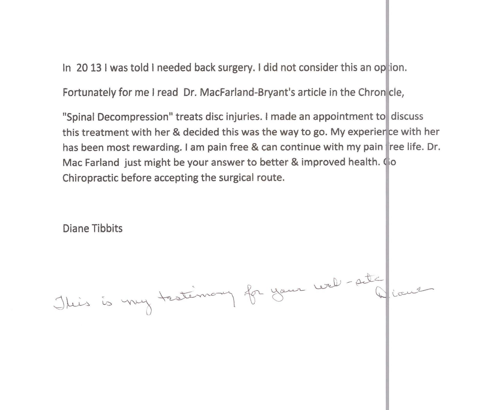 Handwritten letter with black text on white paper.