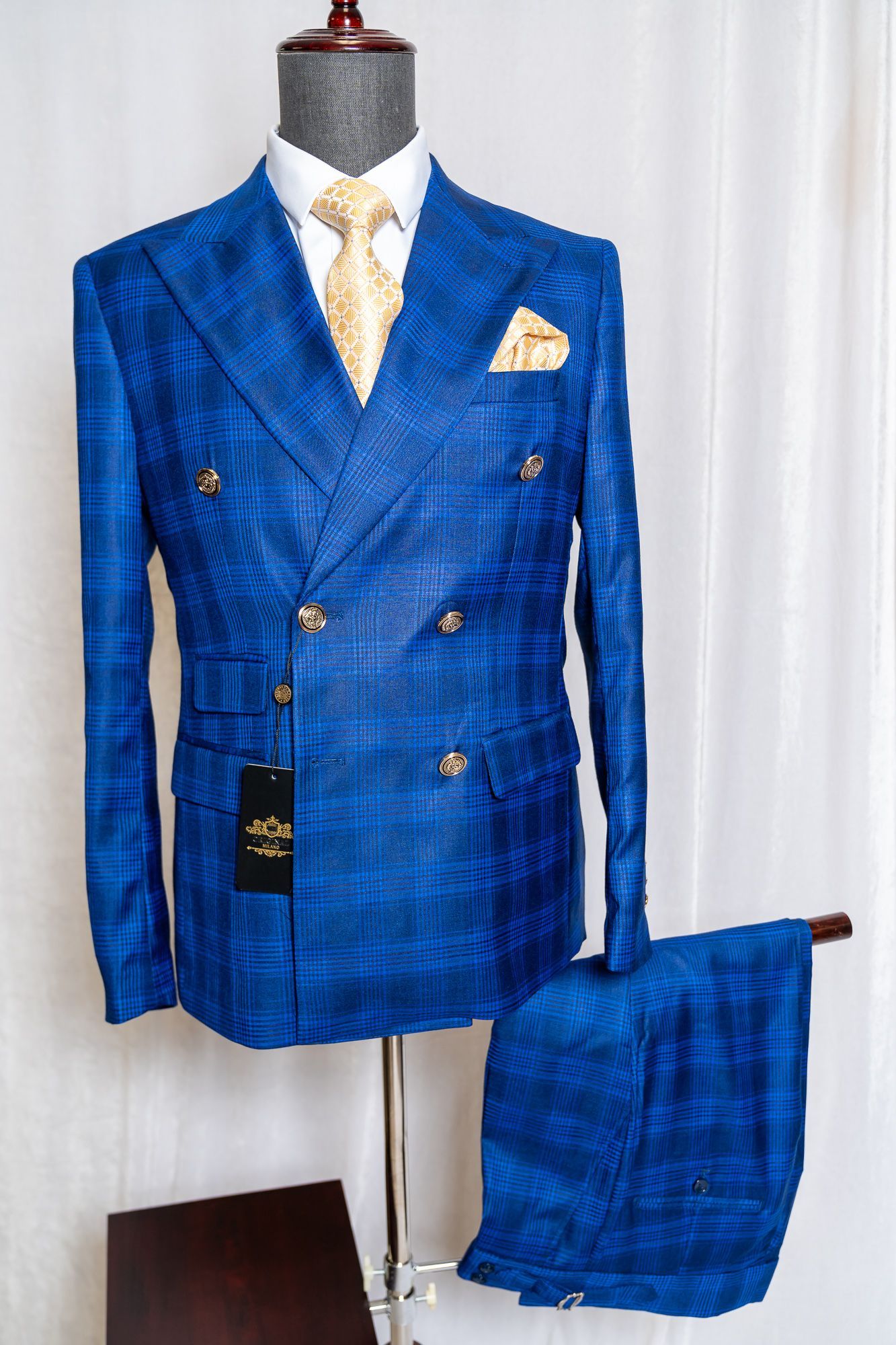 Blue with Black Plaid 2-piece slim fit suit