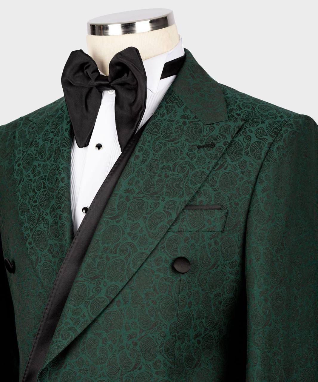 ORIGINAL MILANO –2Pcs Emerald Green Jacquard Double-Breasted Tuxedo Jacket