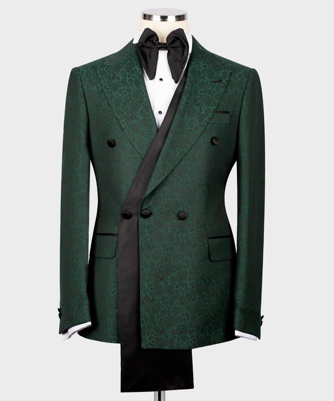 ORIGINAL MILANO –2Pcs Emerald Green Jacquard Double-Breasted Tuxedo Jacket