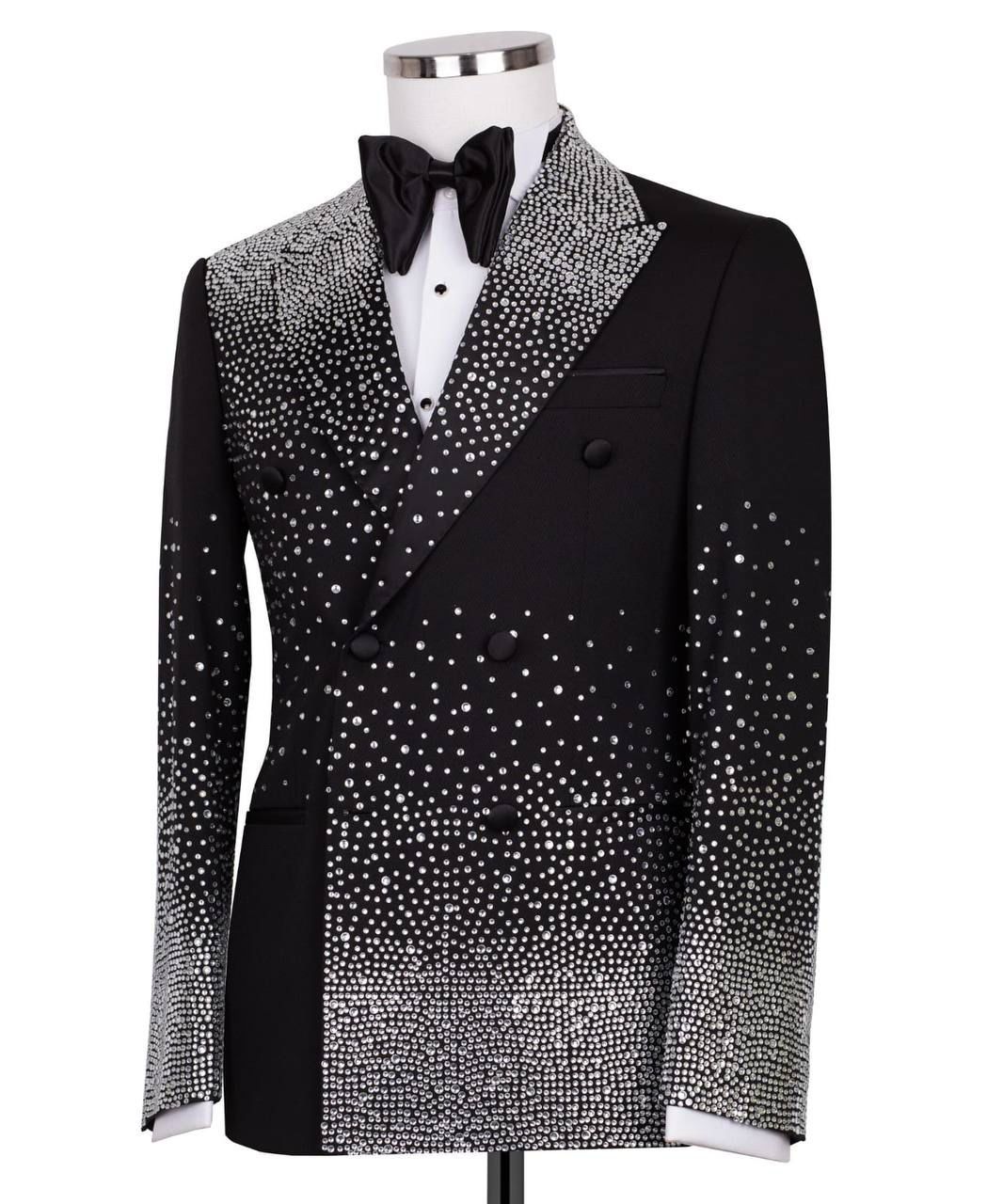 ORIGINAL MILANO –2Pcs Black Crystal Embellished Luxury Tuxedo Jacket
