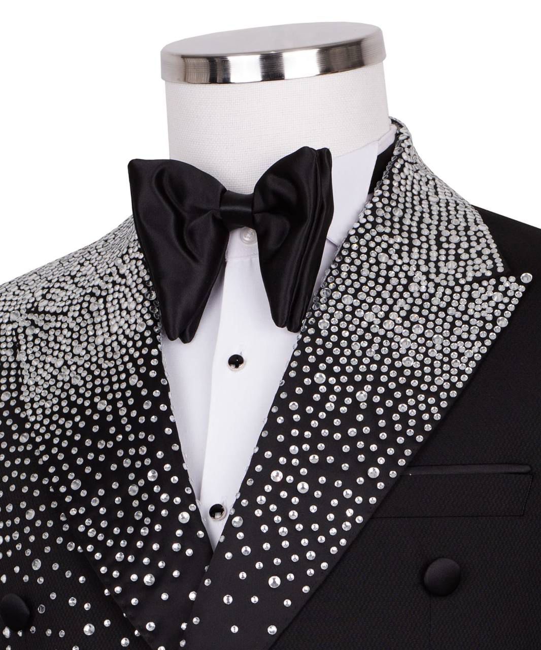 ORIGINAL MILANO –2Pcs Black Crystal Embellished Luxury Tuxedo Jacket