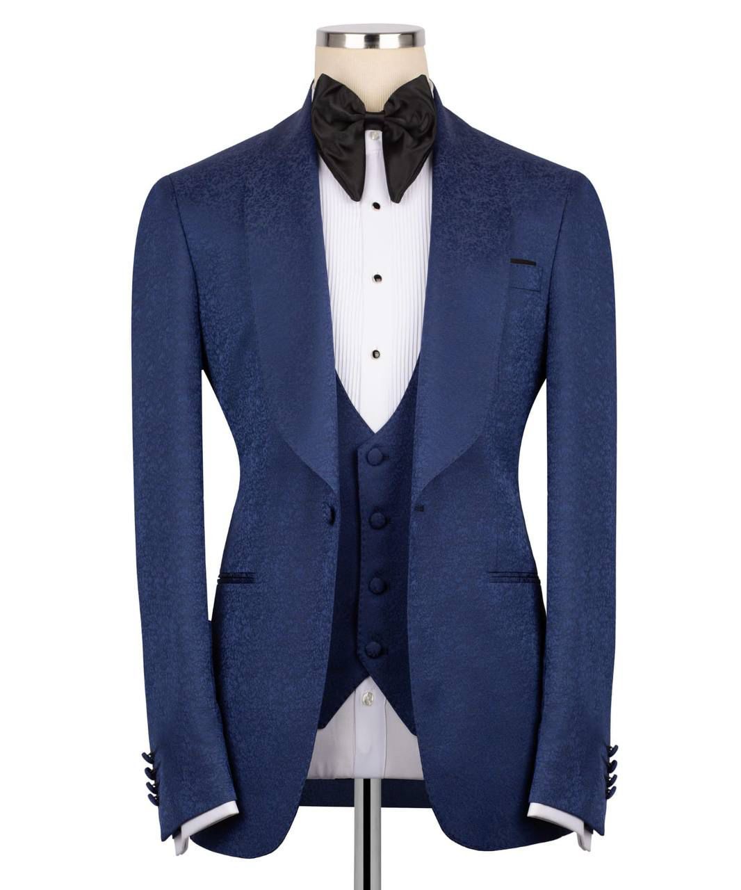ORIGINAL MILANO –3Pcs Navy Blue Three-Piece Shawl Lapel Tuxedo Jacket